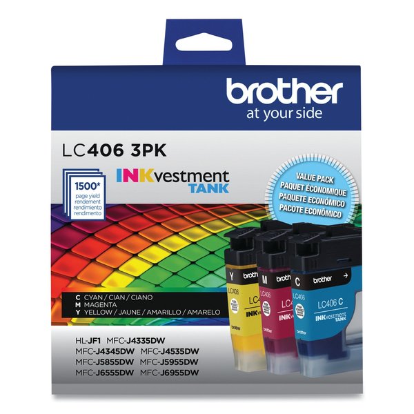 Brother LC4063PK INKvestment Ink, 1,500 Page-Yield, Cyan/Magenta/Yellow, PK3 PK LC4063PKS